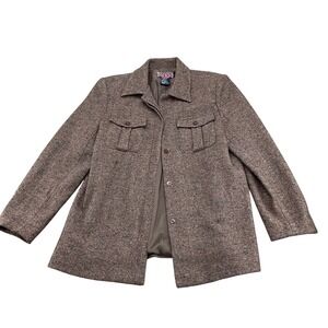Mac & Jac Jacket Women Medium Brown Multi Military Casual Donegal Tweed Wool VTG